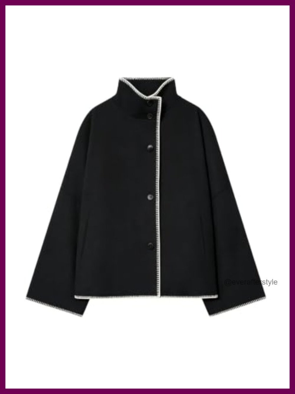 Womens Cropped Wool Blend Pea Coat Oversized Stand Collar Button Down Jacket